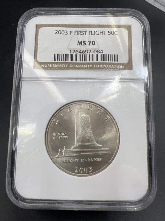 2003 P 50c First Flight Half Dollar Coin NGC MS70 Brown Label