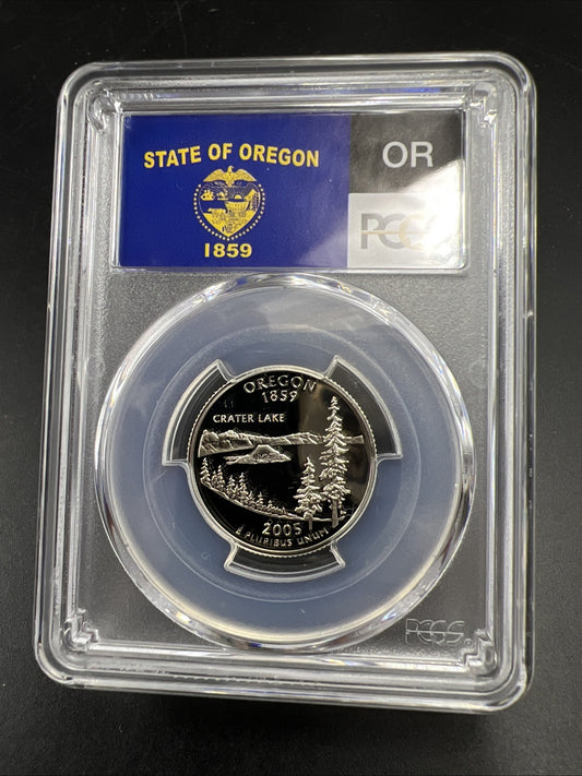 2005 S 25c Silver Oregon Quarter Coin PCGS PR69 DCAM Flag Holder