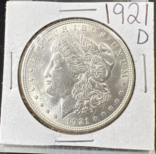1921 D $1 Morgan Silver Dollar Coin BU UNC w/ Die Crack at Date