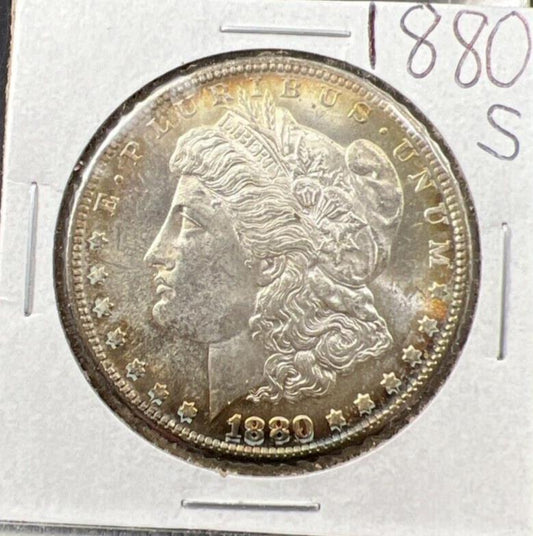 1880 S $1 Morgan Silver Dollar Coin Choice BU UNC Nice Toning Toner
