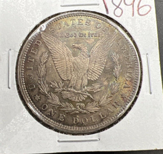 1896 P $1 Morgan Silver Dollar Coin AU About UNC Neat Toning Toner