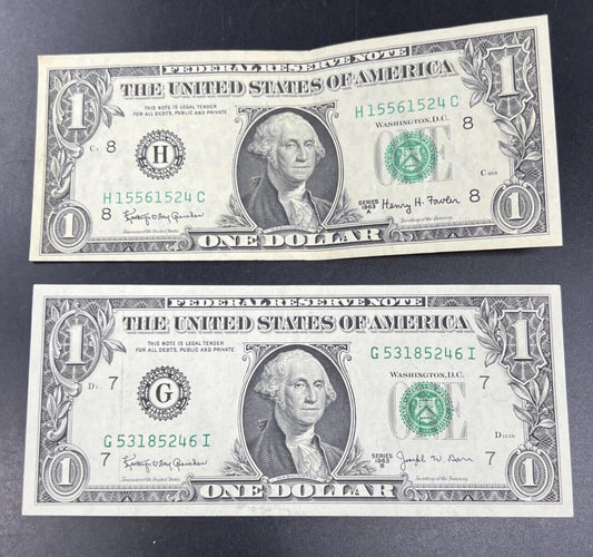 2 Note Set 1963 A & 1963 B Fowler & Barr FRN $1 One Dollar Bills VF Circ #46I
