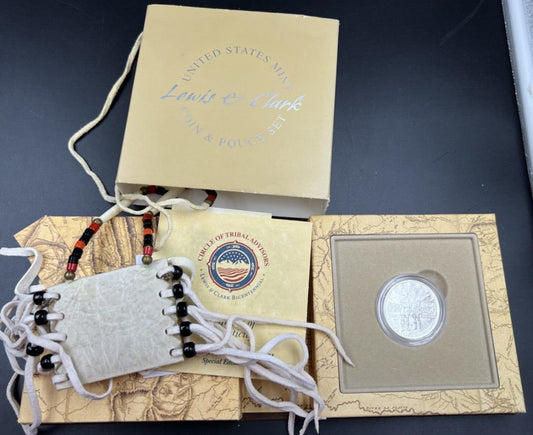 2004 Lewis & Clark Coin Handmade Pouch Set Proof Silver Dollar Set OGP