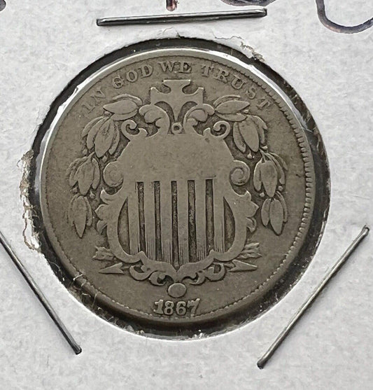 1867 5c No Rays Shield Nickel Coin Choice Fine Circ