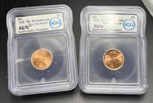 2 Consecutive Serial # 2000 Lincoln Memorial Cent 1c Broadstrike Error ICG BU