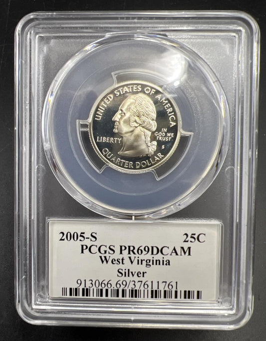 2005 S 25c Silver West Virginia Quarter Coin PCGS PR69 DCAM Flag Holder