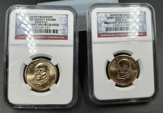 2008 P & D John Quincy Adams Presidential Dollar Coin NGC First Day of Issue BU