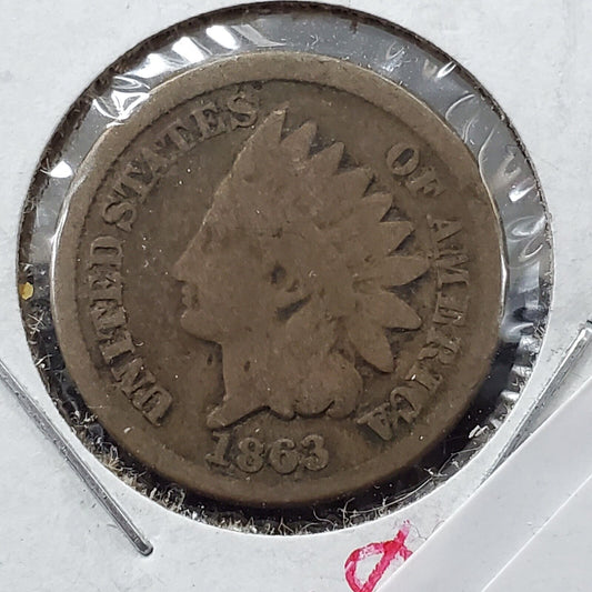 1863 P 1c Copper Nickel Indian Small Cent Penny Coin  G Good circ