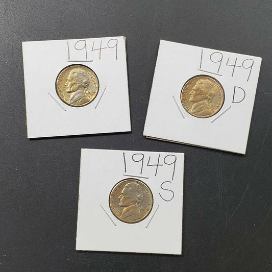 ESTATE LOT 3 EARLY CH AU TO GEM BU JEFFERSON NICKEL 5C COINS NICE TONING TONER 4