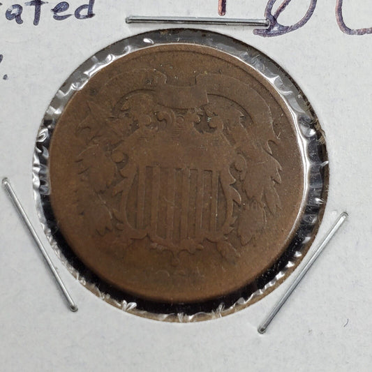 1864 2C Two Cent Copper Coin 180° Rotated Reverse Error Coin Large Motto AG