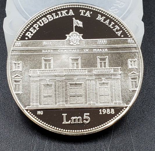 Malta 1988 Silver Coin Proof Lm5 20th Anniversary Central Bank PIEDFORD 2K MADE