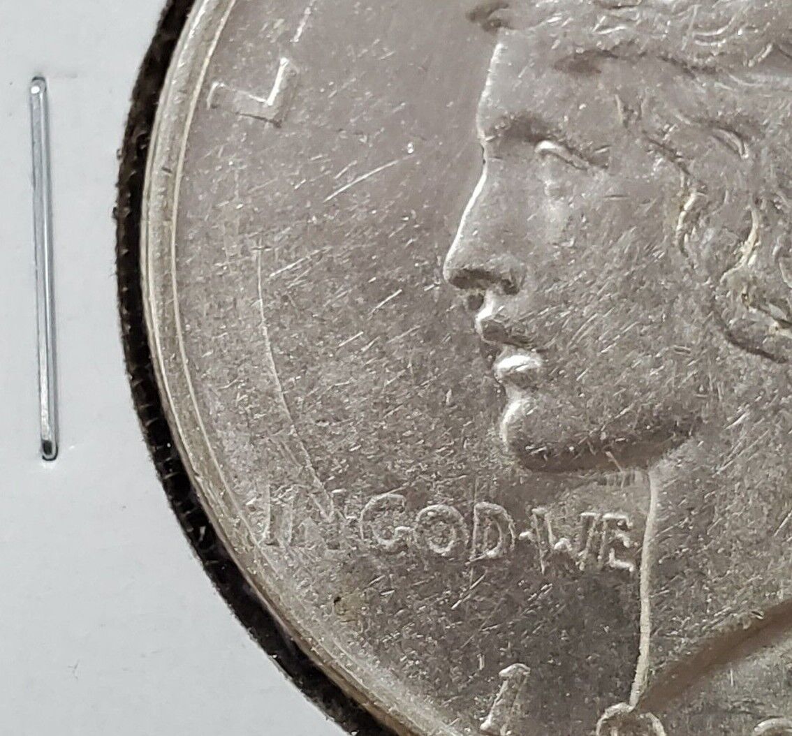 1923 D Peace Eagle Dollar Coin AU Detail 6-9 o Clock Die Break Crack Obverse Vam