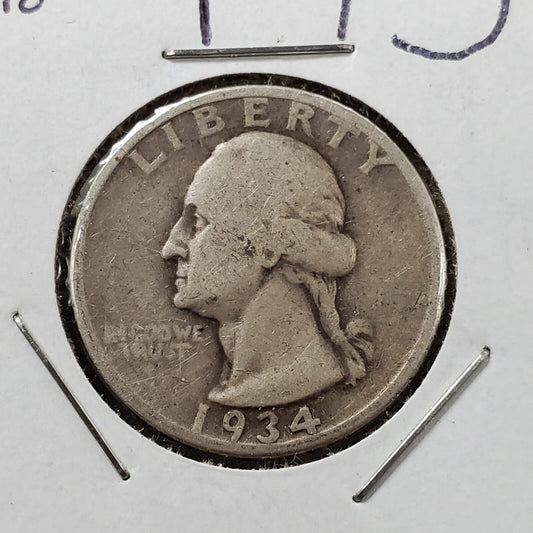 1934 P Washington Silver Quarter Coin Light Motto Variety