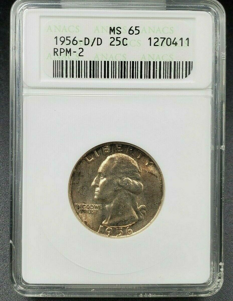 1956 D D/D 25c Washington Quarter Coin Variety MS65 ANACS RPM-002 DMR-004 GEM BU
