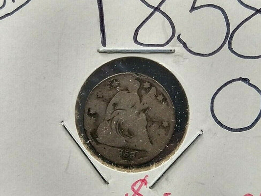 1858 O Liberty Seated Half Dime Silver Coin AG About Good Details Circulated