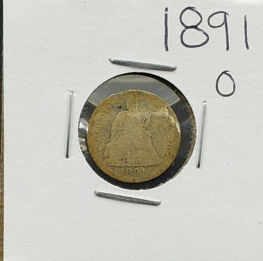 1891 O Liberty Seated Silver Dime Coin Choice AG About Good Full Date Circulated