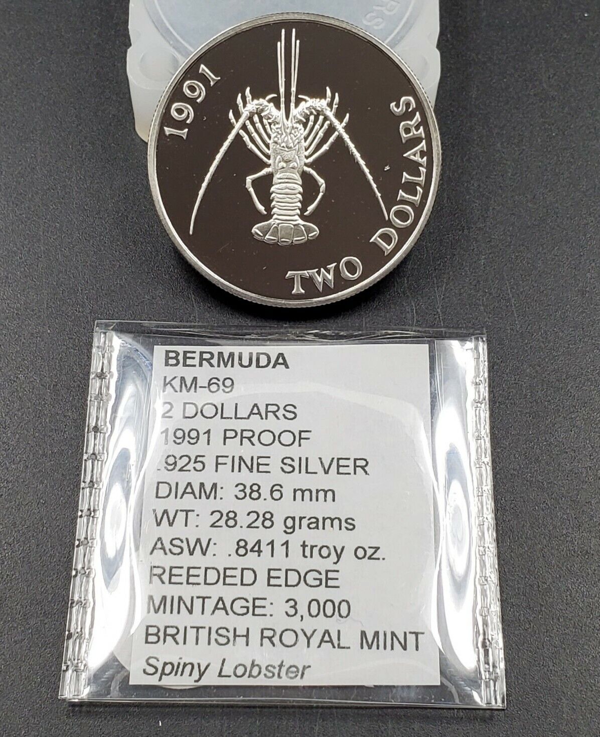 1991 Bermuda Elizabeth II SPINEY LOBSTER GEM Proof Silver $2 Coin 3K Mintage