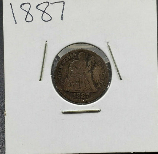 1887 P Liberty Seated Silver Dime Coin Choice VG Very Good Circulated Condition
