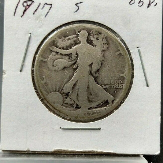 1917 S Walking Liberty Eagle Half Dollar Coin AVERAGE AG ABOUT GOOD OBVERSE MM