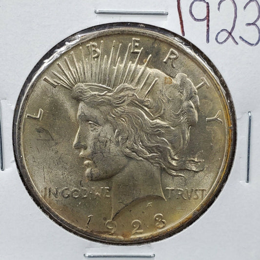 1923 P Peace 90% Silver Eagle Dollar Coin Average BU Uncirculated Neat Toning