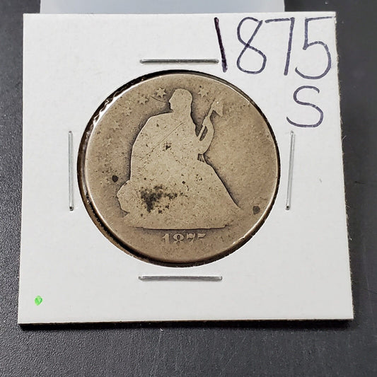 1875 S Seated Liberty Silver Half Dollar 50c AG / Fair / Poor