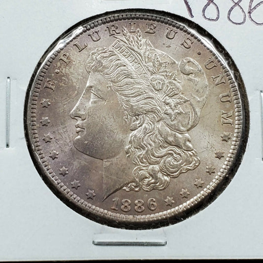 1886 P $1 Morgan Silver Dollar Coin Choice BU Uncirculated Neat Toning Toner