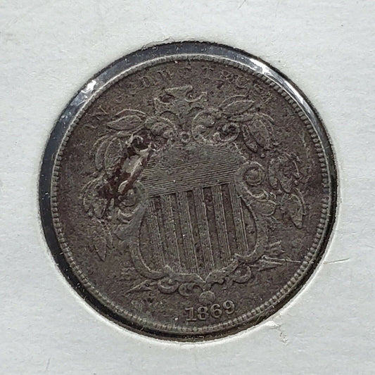 1869 5c Shield Nickel Coin Average Circulated Fine Details ED