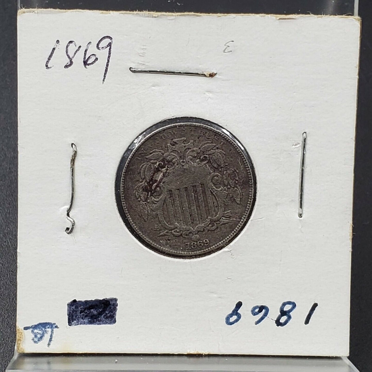 1869 5c Shield Nickel Coin Average Circulated Fine Details ED