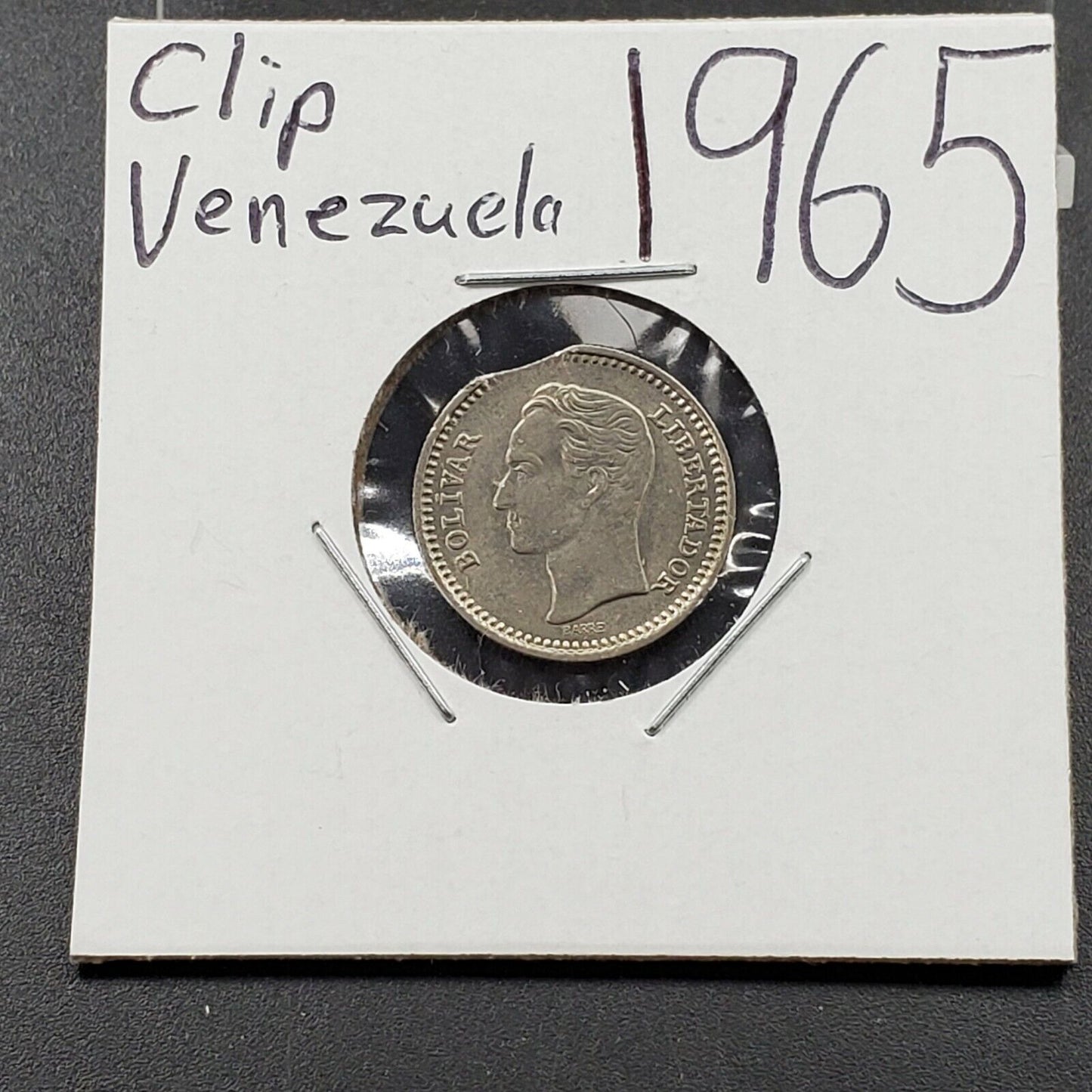 1965 VENEZUELA 25 CENTS COLLECTOR COIN W/ Clipped Planchet Error