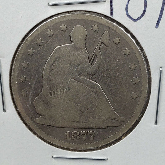 1877 P Seated Liberty Silver Eagle Half Dollar 50c Choice Good Circulated
