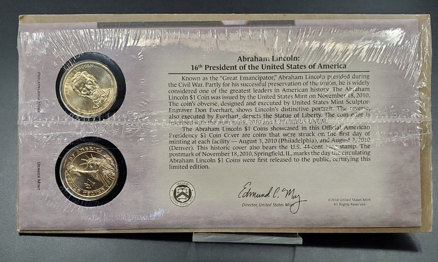 2010 Abraham Lincoln 16Th Presidential Dollar P & D 2 coins Set First Day OGP