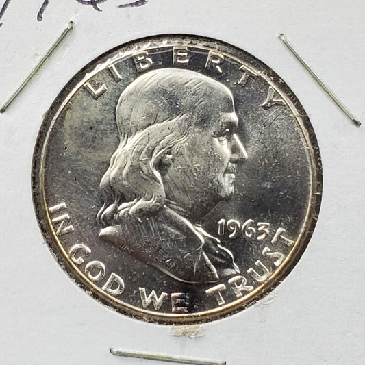 1963 P Franklin Silver Half Dollar Coin Choice BU UNC Some Toning