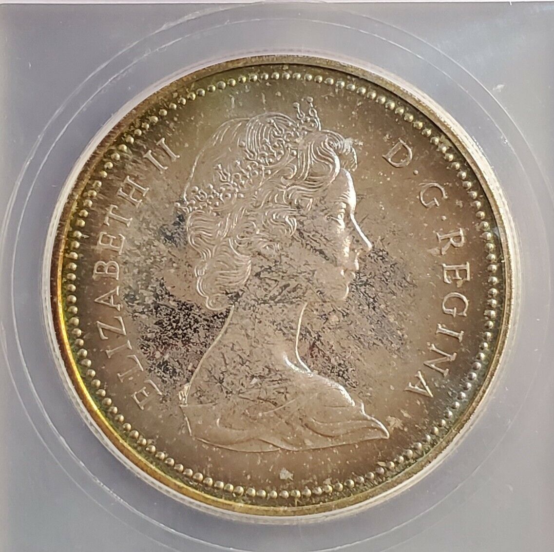 1972 ICG SP68 (PR68) Canada Voyager Canoe DOLLAR $1 PQ RAINBOW TONING REVERSE