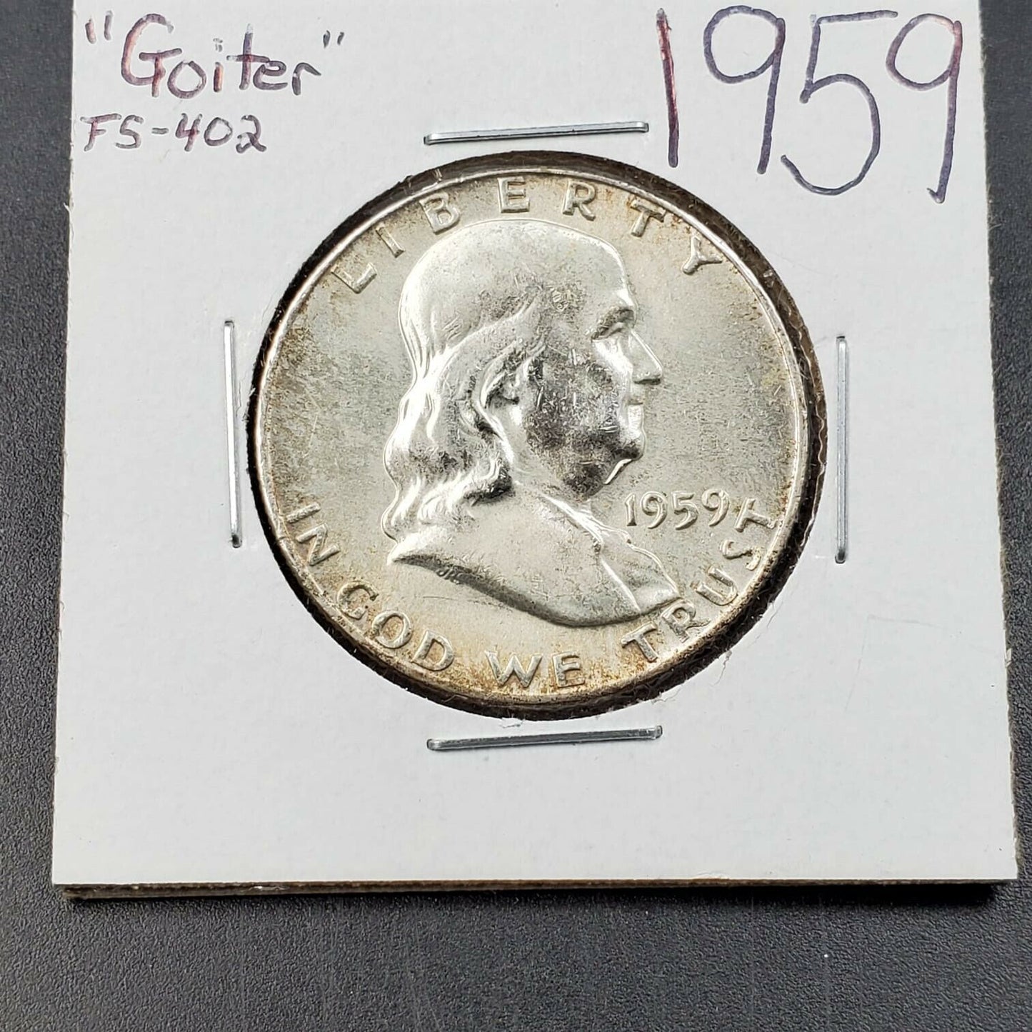 1959 P Franklin Silver Half Dollar BU Goiter FS-402 Variety FBL FULL BELL LINE
