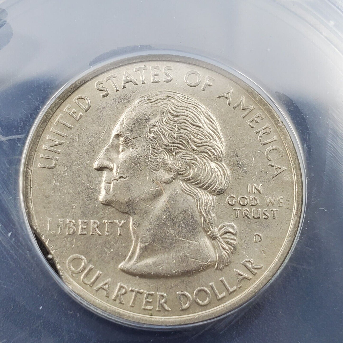 1999-D Washington Quarter GEORGIA Curved Clip Weight 5.60 Grams ANACS AU55 Error