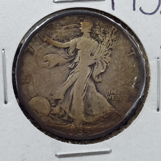 1935 S Walking Liberty Silver Half Dollar Coin Choice VG Very Good / Fine Toner