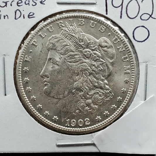 1902 O $1 Morgan Silver Dollar Coin BU Uncirculated Grease in Die Light Variety
