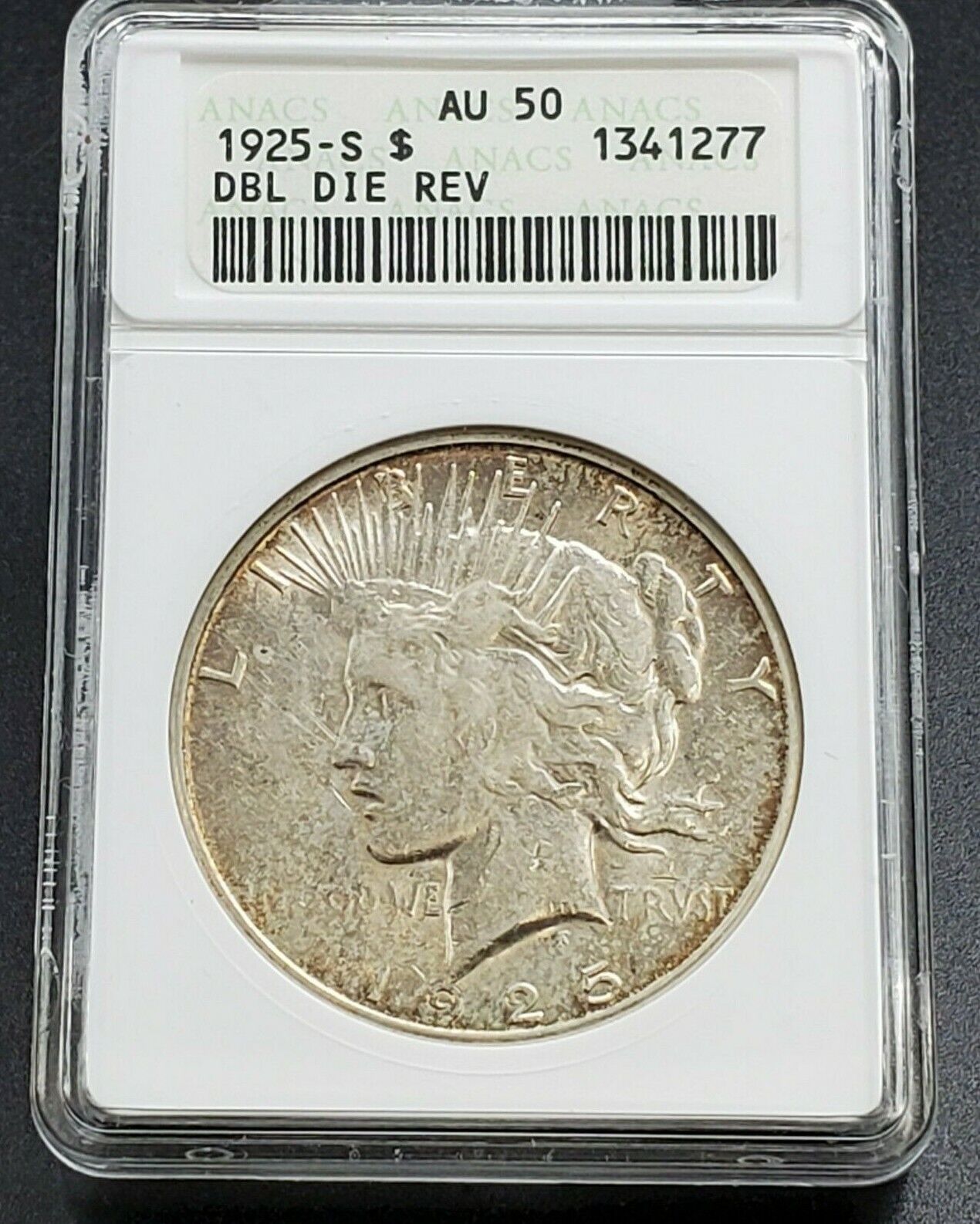1925 S Peace Dollar Variety ANACS AU50 DDR VAM-4 DBL Denominatio Nice Toning REV