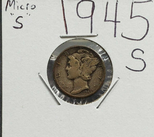 1945 s Mercury Dime MICRO S VARIETY SILVER COIN Choice VG / FINE