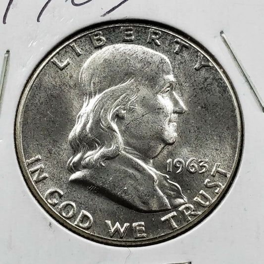 1963 P Franklin Silver Half Dollar Coin Choice BU Uncirculated Some Toning