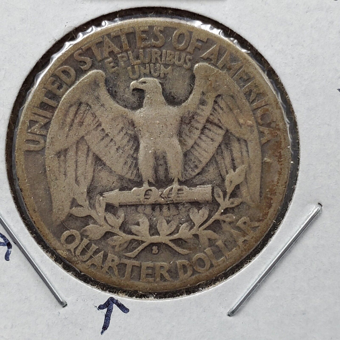 1940 S Washington Silver Quarter Coin Die Crack Variety Reverse
