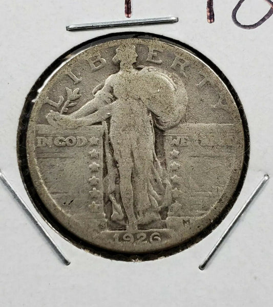 1926 S 25c Standing Liberty Silver Quarter Coin CH AG Die Crack @ Foot Variety