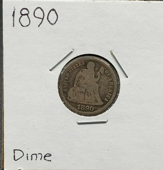 1890 Liberty Seated Silver Dime Coin Choice Circulated Condition
