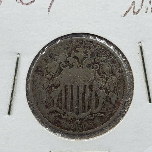 1869 5c Shield Nickel Coin Average Circulated AG Details ED