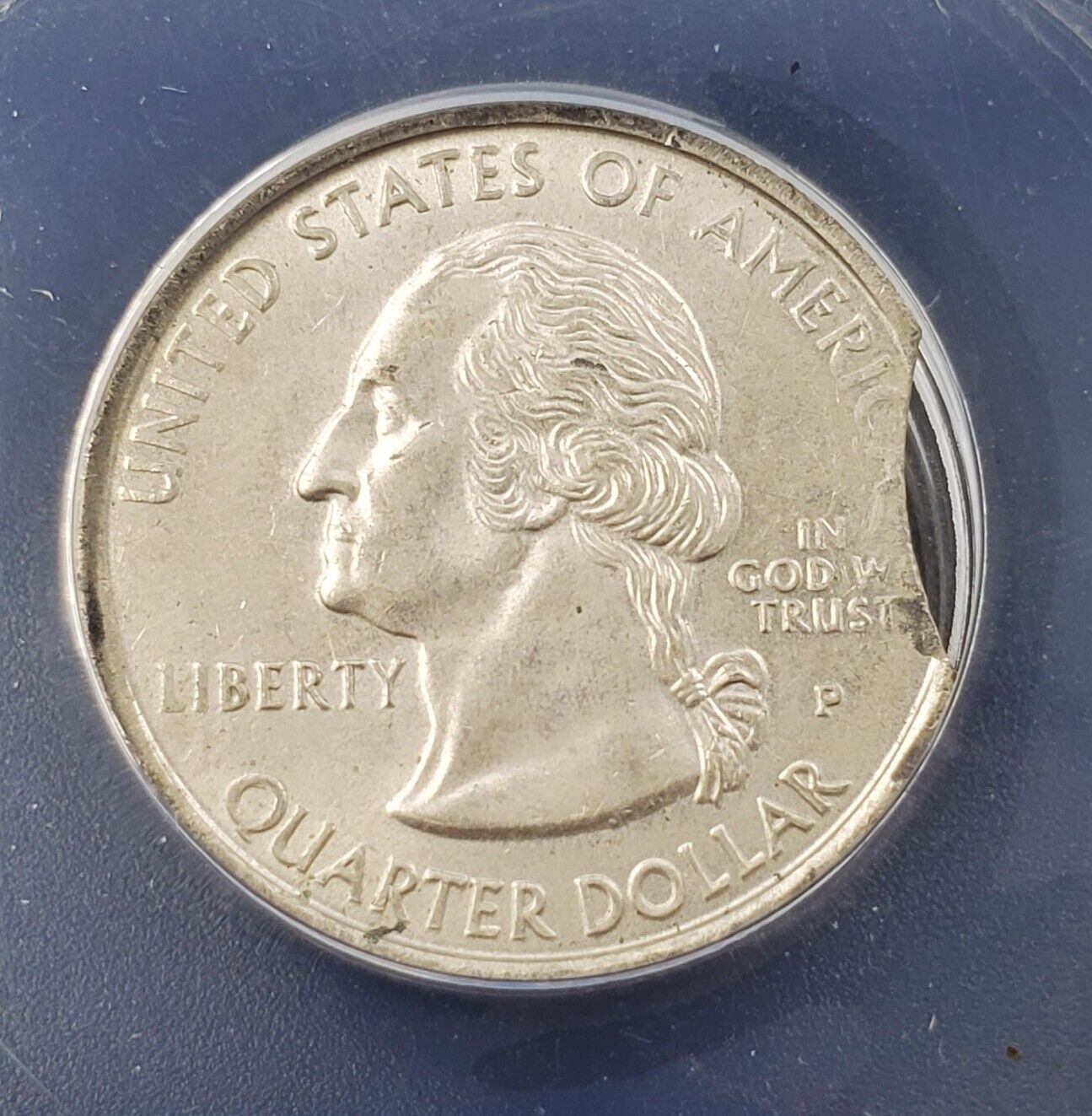 1999-P Washington Quarter GEORGIA Curved Clip Weight 5.42 Grams ANACS AU58 Error