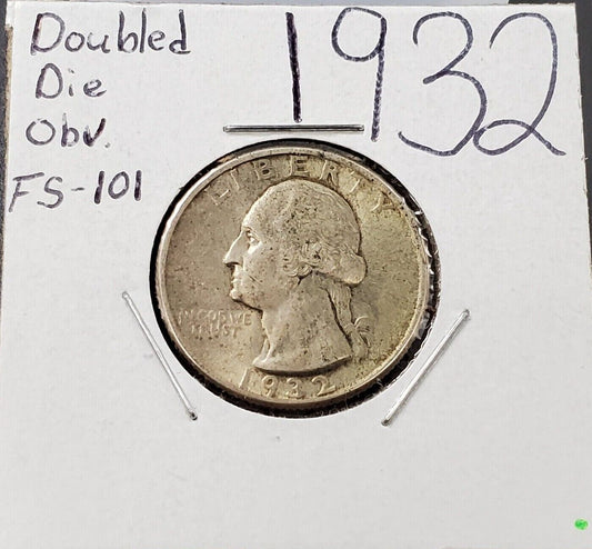 1932 P Washington Silver Quarter Coin AU About UNC FS-101 DDO Double Die Variety