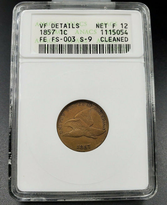 1857 Flying Eagle Cent Penny Error ANACS Clashed Dies FS-003 FS-402 VF Details