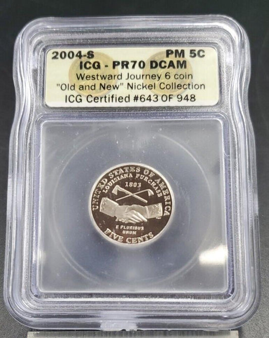 2004 S 5C Peace Medal Jefferson Nickel ICG PR70DCAM