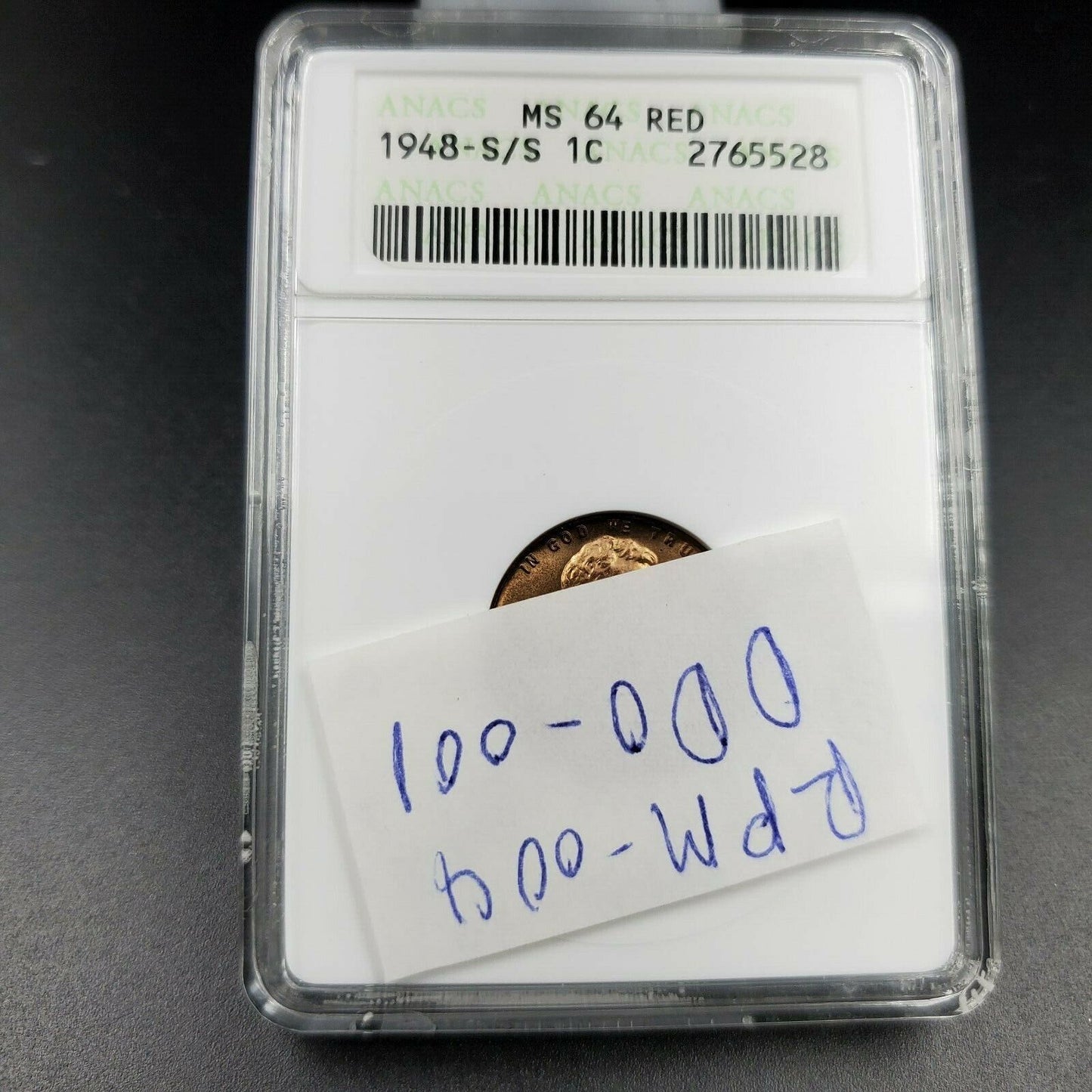 1948 s Lincoln Wheat Cent Penny Variety Coin ANACS MS64 RD S/S RPM-001 DDO-001