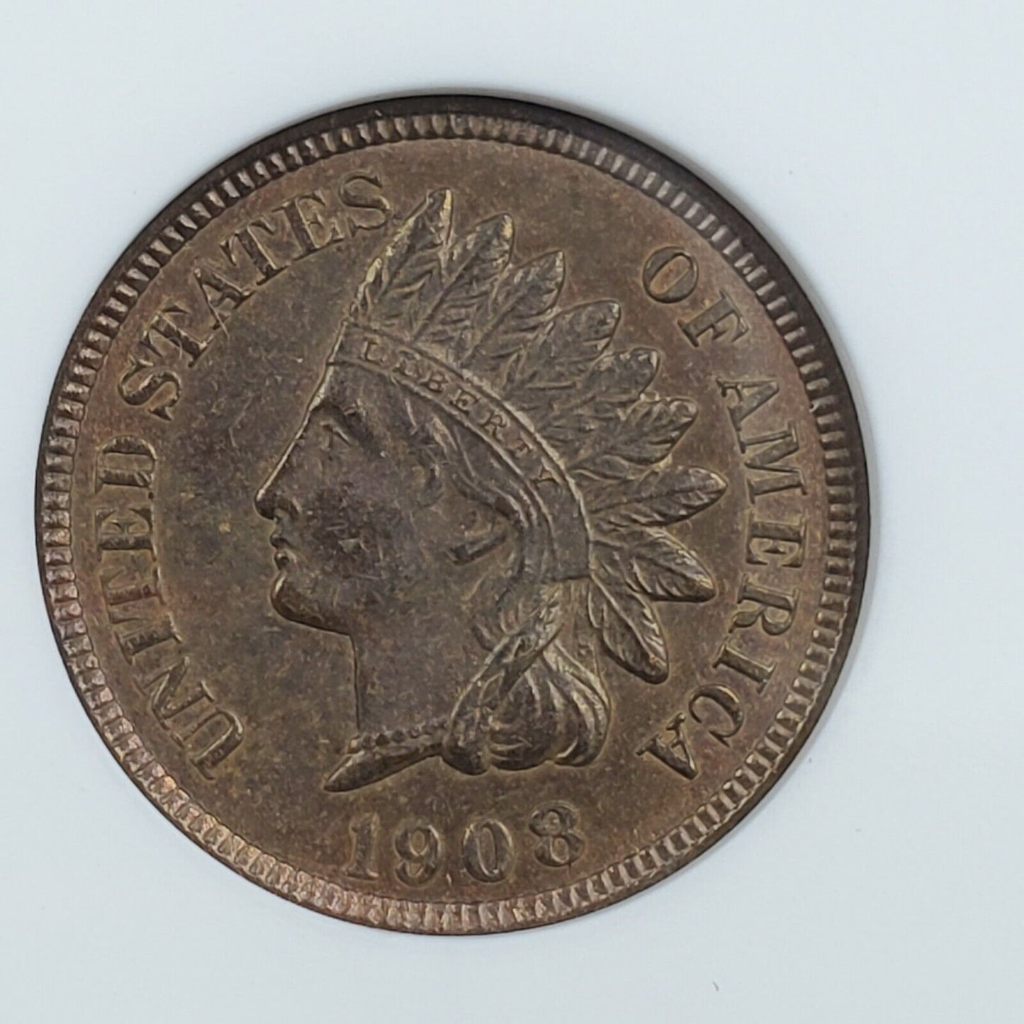 1908 Indian Cent Penny ANACS MS62 BN RPD Repunched Date S-3